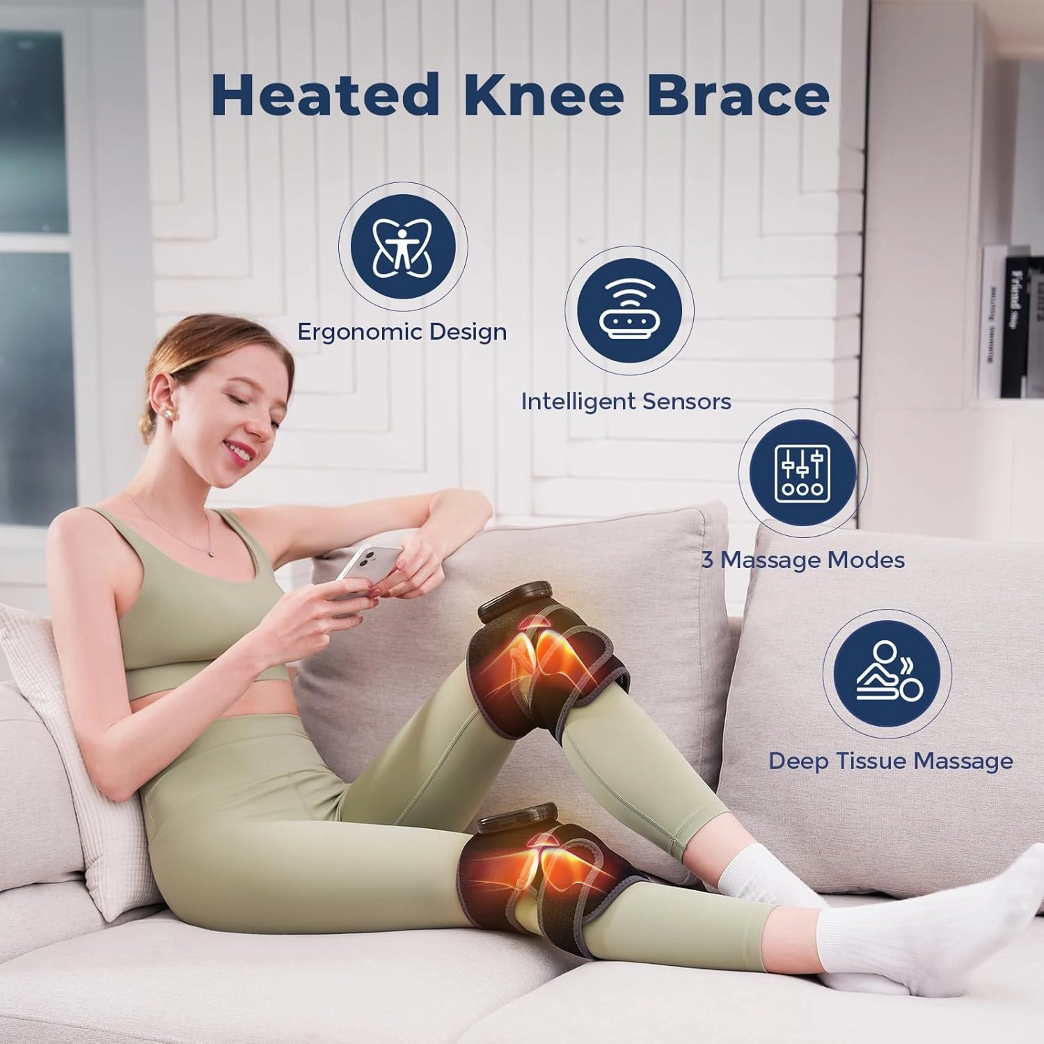 Heated Knee Massager, 3 in 1 Knee Massager with Heat and Vibration, Heating Pad for Knee, Knee Heating Pad, Heated Knee Brace（2 pcs）