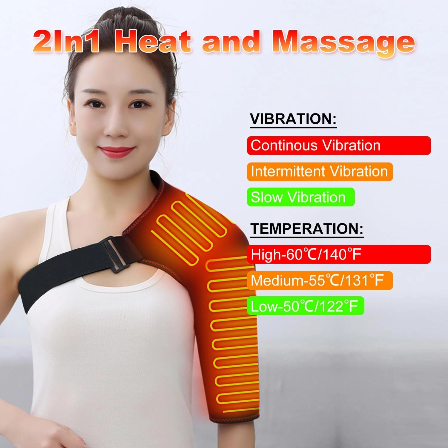 Heated Shoulder Brace with Massager Portable Electric Heating Pad for Shoulder Pain and Upper Arm Muscle Massage Heated Wrap for Shoulder Right