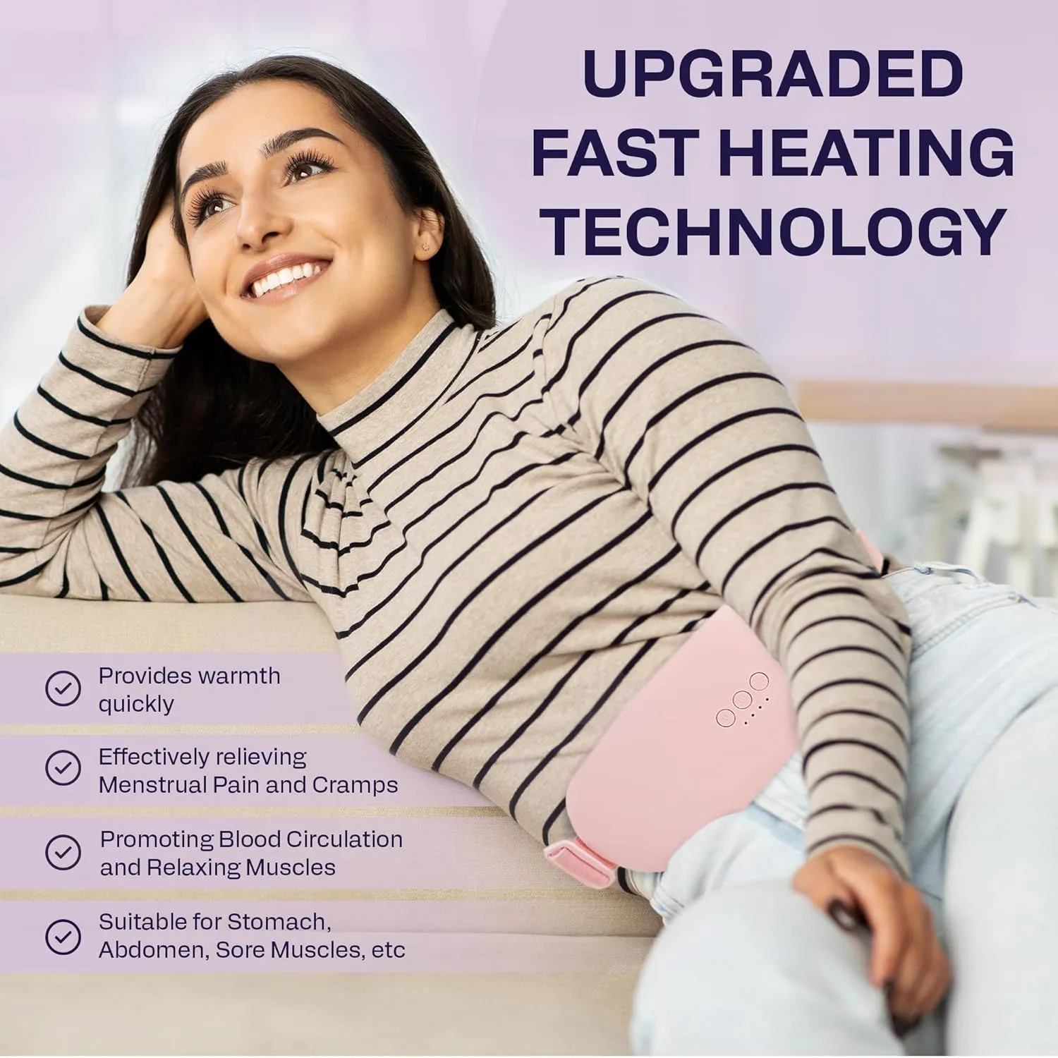 Heating Pad for Cramps | Period Heating Pad for Cramps, Cordless Menstrual Heating Pad with 4 Temperature Levels, 5 Vibration Settings, Portable, Fast Heating, Auto Shut-Off, Large Battery Capacity