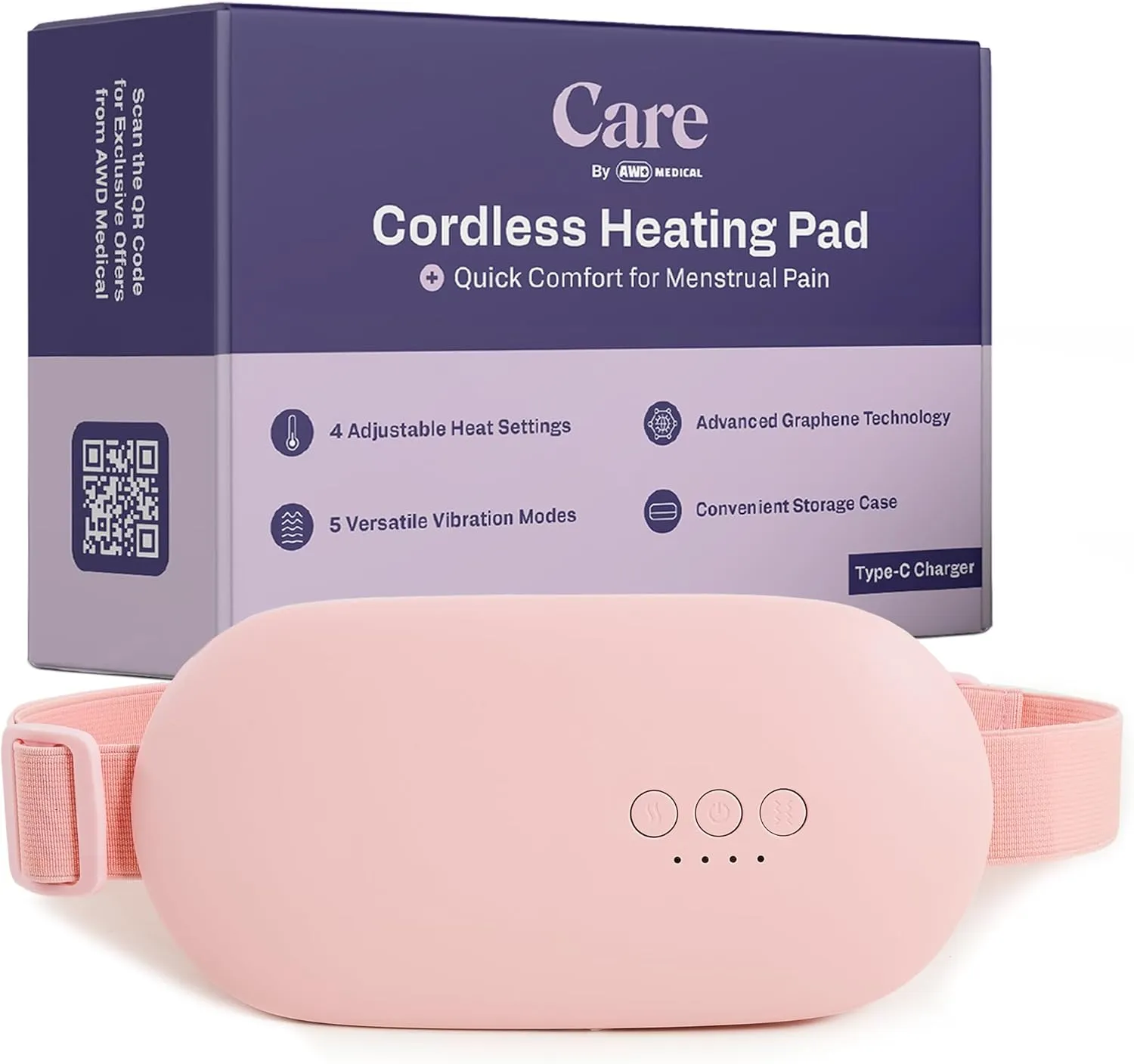 Heating Pad for Cramps | Period Heating Pad for Cramps, Cordless Menstrual Heating Pad with 4 Temperature Levels, 5 Vibration Settings, Portable, Fast Heating, Auto Shut-Off, Large Battery Capacity