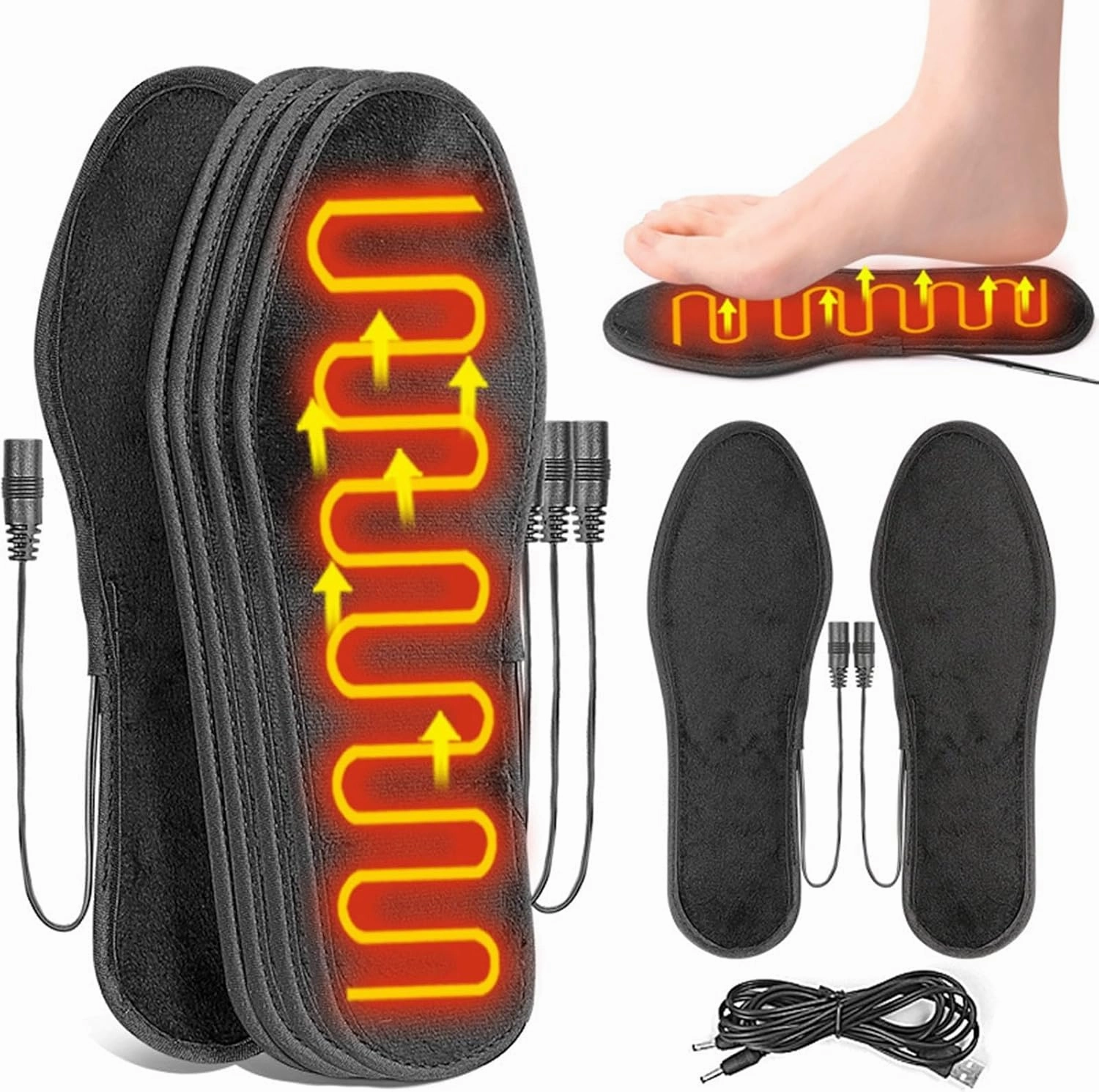 Heating Pad Electric Insole, USB Heated Shoe Insoles, Short Velvet Heating Insole, Rechargeable Heated Insoles, Washable Heated Insoles, Electric Foot Warmers for Winter Hunting Ski Hiking