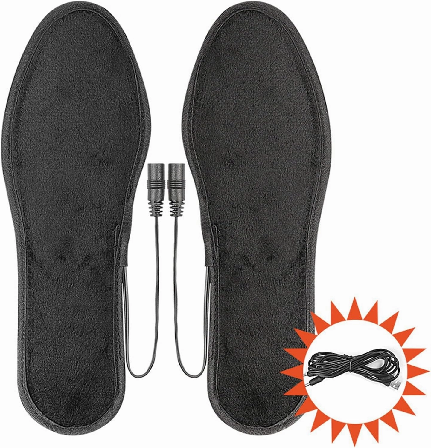 Heating Pad Electric Insole, USB Heated Shoe Insoles, Short Velvet Heating Insole, Rechargeable Heated Insoles, Washable Heated Insoles, Electric Foot Warmers for Winter Hunting Ski Hiking