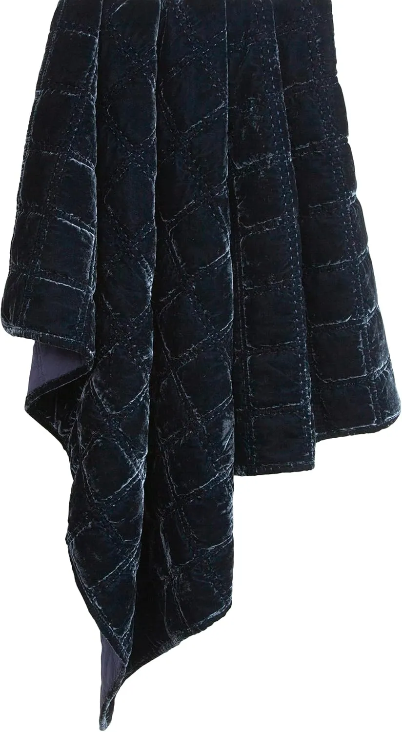 HiEnd Accents Stella Faux Silk Velvet Throw Blanket Midnight Blue, 50x60 inch, Double Stitch Plush Soft Cozy Blankets, Luxury Decorative Throws for Couch, Bed, Sofa, Chair