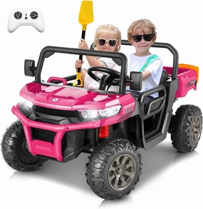 Hikole 24 Volt Ride on Car for Girls with Electric Dump Bed and Shovel, 2WD 2 Seater Kids UTV with Remote Control, 3 Speeds, Music, Ride On Dump Truck for Kids 4-8, Pink