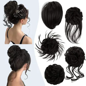 HMD 5 Pieces Messy Hair Bun Hairpiece Tousled Updo for Women Hair Extension Ponytail Scrunchies with Elastic Rubber Band Long Updo Messy Hairpiece Hair Accessories Set for Women （4#）