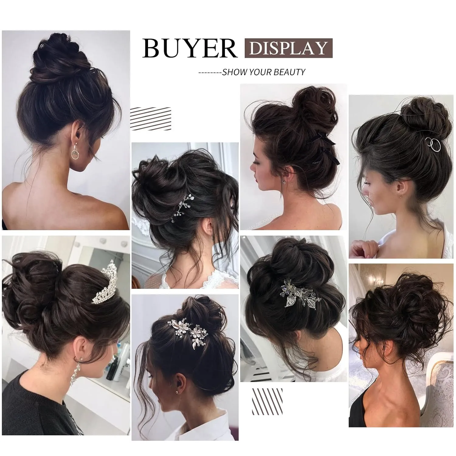 HMD 5 Pieces Messy Hair Bun Hairpiece Tousled Updo for Women Hair Extension Ponytail Scrunchies with Elastic Rubber Band Long Updo Messy Hairpiece Hair Accessories Set for Women （4#）