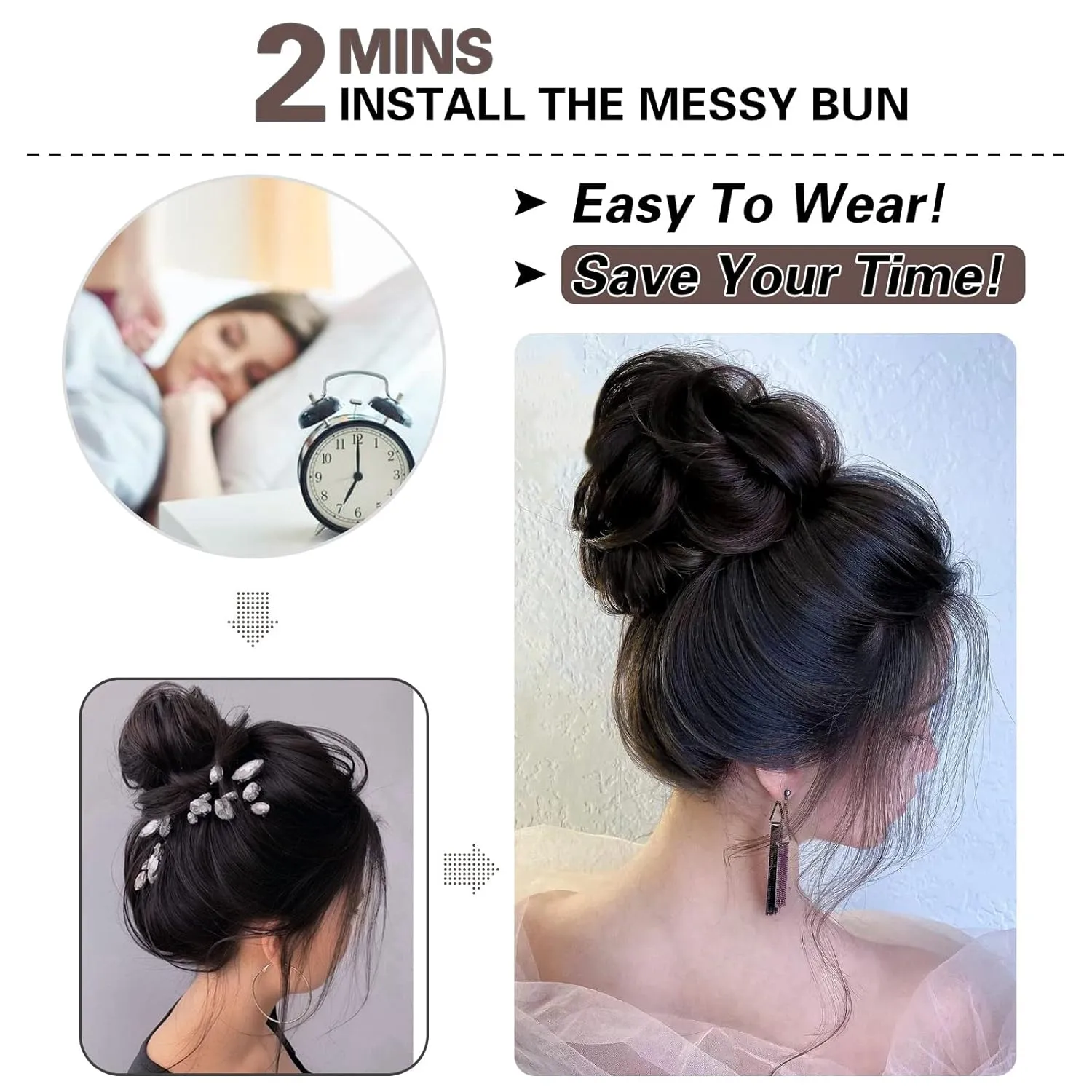 HMD 5 Pieces Messy Hair Bun Hairpiece Tousled Updo for Women Hair Extension Ponytail Scrunchies with Elastic Rubber Band Long Updo Messy Hairpiece Hair Accessories Set for Women （4#）