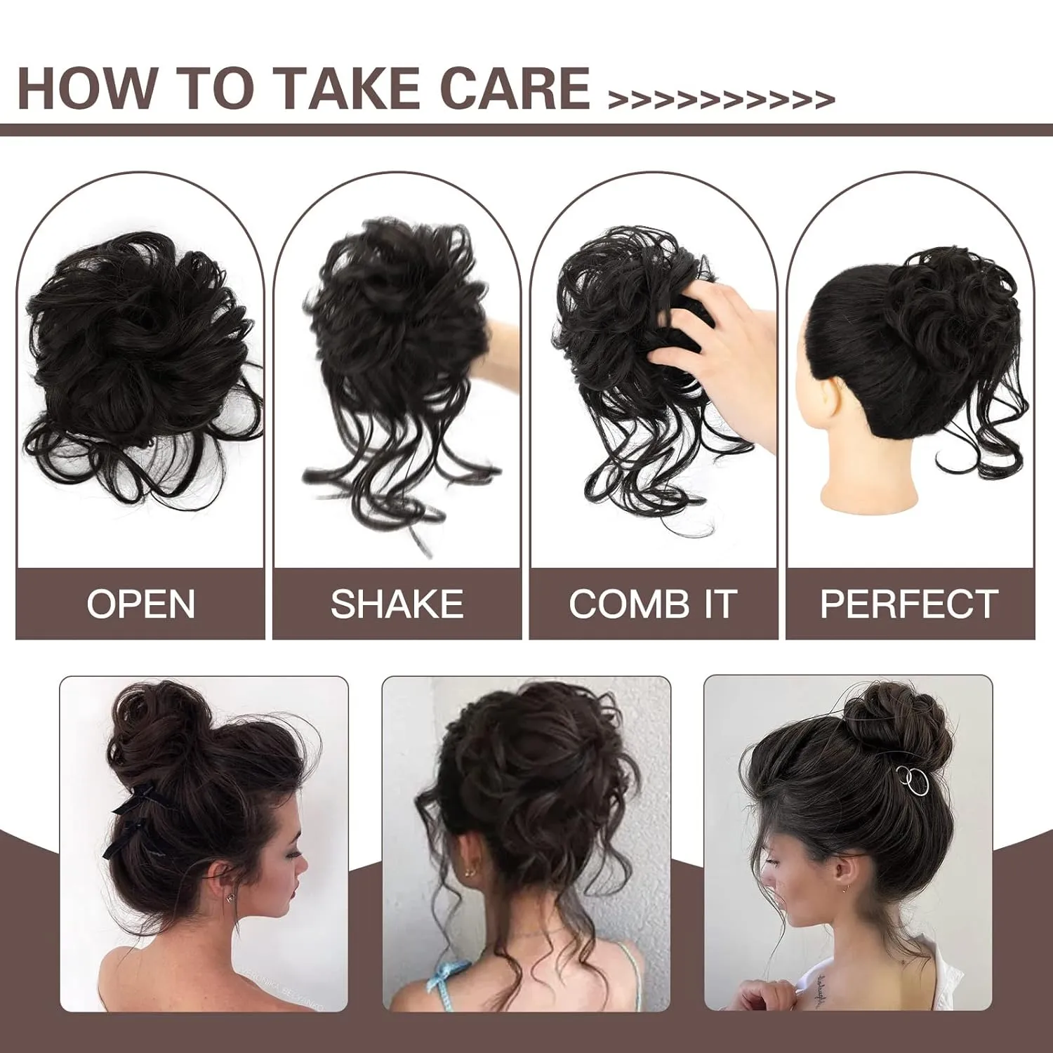 HMD 5 Pieces Messy Hair Bun Hairpiece Tousled Updo for Women Hair Extension Ponytail Scrunchies with Elastic Rubber Band Long Updo Messy Hairpiece Hair Accessories Set for Women （4#）