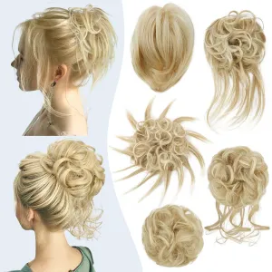 HMD 5 Pieces Messy Hair Bun Hairpiece Tousled Updo for Women Hair Extension Ponytail Scrunchies with Elastic Rubber Band Long Updo Messy Hairpiece Hair Accessories Set for Women（24/613）