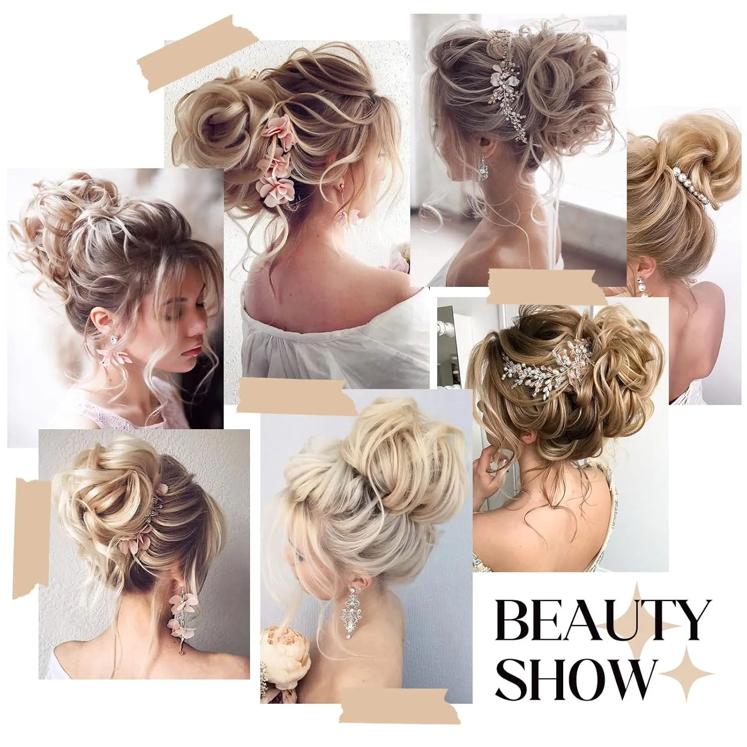 HMD 5 Pieces Messy Hair Bun Hairpiece Tousled Updo for Women Hair Extension Ponytail Scrunchies with Elastic Rubber Band Long Updo Messy Hairpiece Hair Accessories Set for Women（24/613）