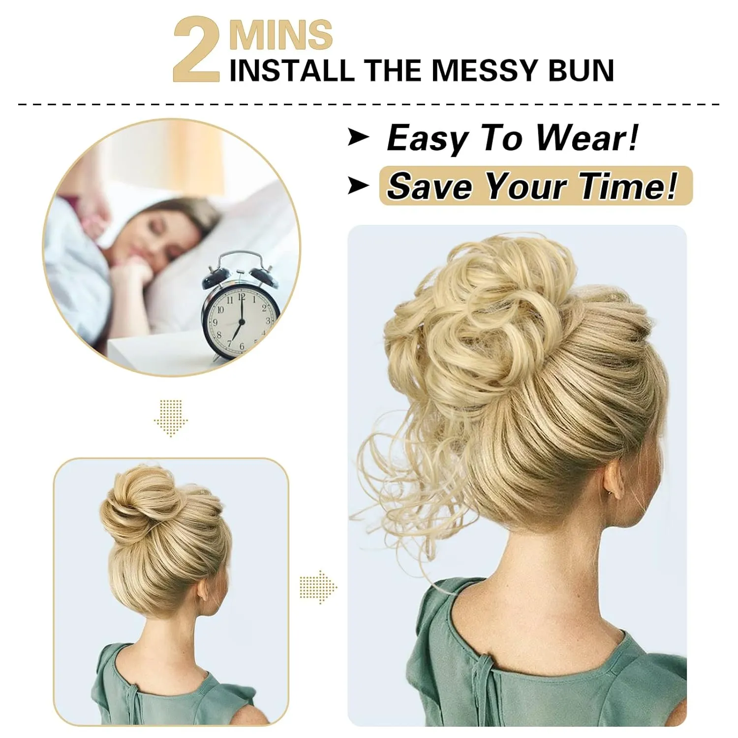 HMD 5 Pieces Messy Hair Bun Hairpiece Tousled Updo for Women Hair Extension Ponytail Scrunchies with Elastic Rubber Band Long Updo Messy Hairpiece Hair Accessories Set for Women（24/613）