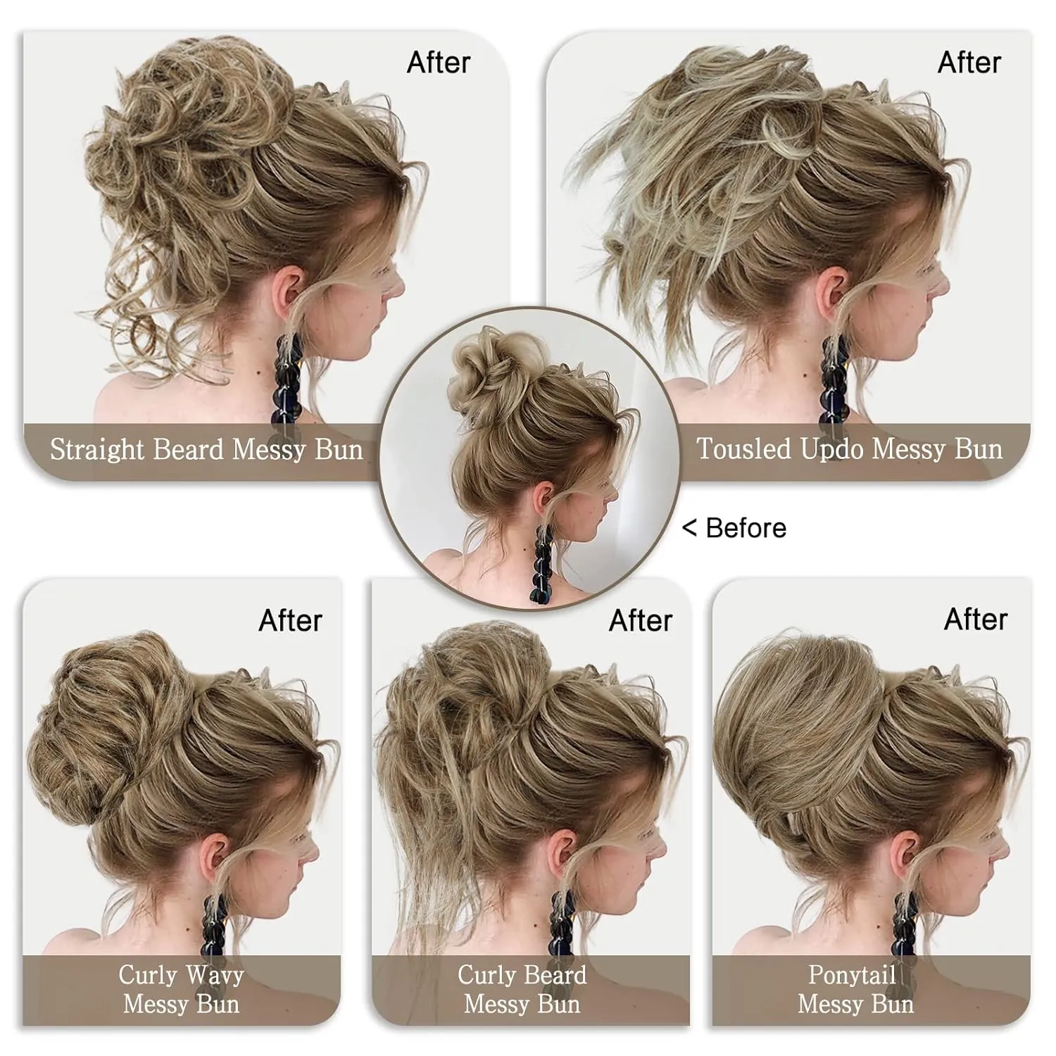 HMD 5 Pieces Messy Hair Bun Hairpiece Tousled Updo for Women Hair Extension Ponytail Scrunchies with Elastic Rubber Band Long Updo Messy Hairpiece Hair Accessories Set for Women（24/613）
