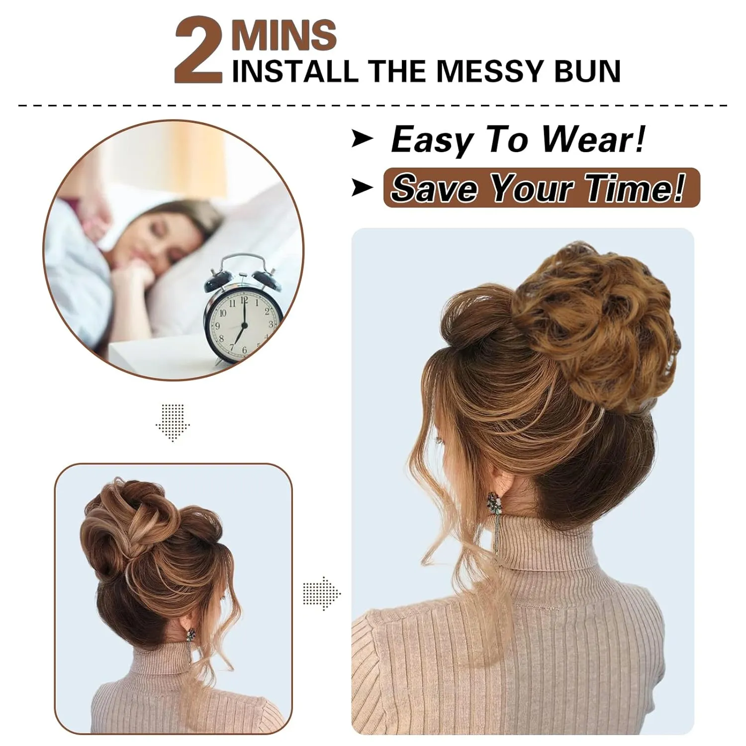 HMD 5 Pieces Messy Hair Bun Hairpiece Tousled Updo for Women Hair Extension Ponytail Scrunchies with Elastic Rubber Band Long Updo Messy Hairpiece Hair Accessories Set for Women(27#)