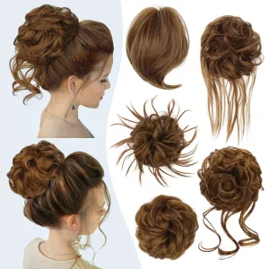 HMD 5 Pieces Messy Hair Bun Hairpiece Tousled Updo for Women Hair Extension Ponytail Scrunchies with Elastic Rubber Band Long Updo Messy Hairpiece Hair Accessories Set for Women(27#)