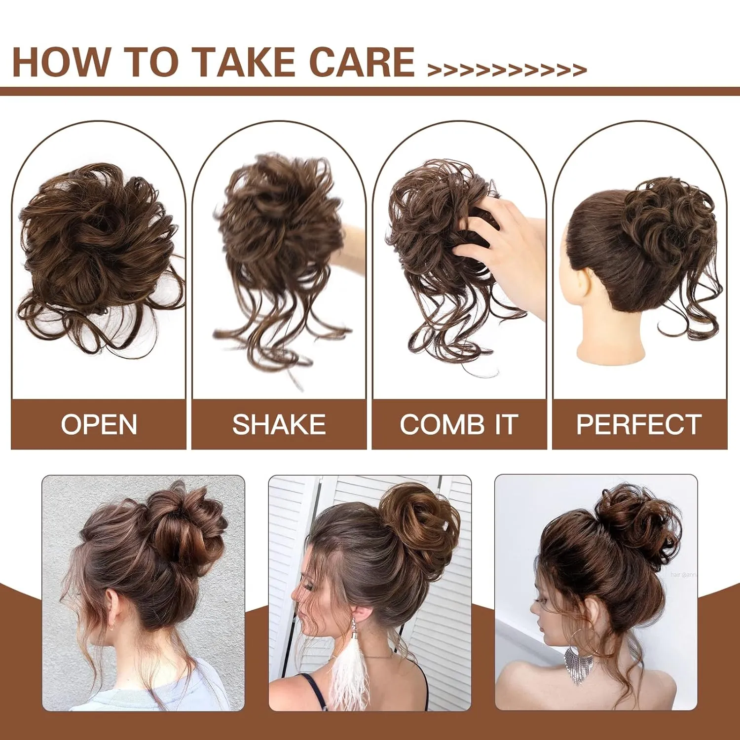 HMD 5 Pieces Messy Hair Bun Hairpiece Tousled Updo for Women Hair Extension Ponytail Scrunchies with Elastic Rubber Band Long Updo Messy Hairpiece Hair Accessories Set for Women(27#)