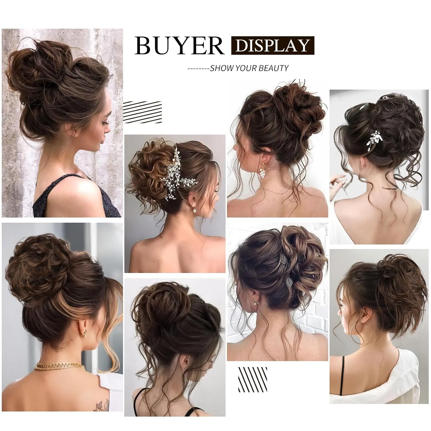 HMD 5 Pieces Messy Hair Bun Hairpiece Tousled Updo for Women Hair Extension Ponytail Scrunchies with Elastic Rubber Band Long Updo Messy Hairpiece Hair Accessories Set for Women(27#)