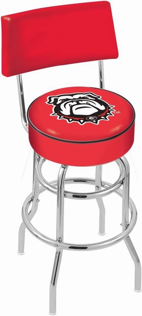 Holland Bar Stool 25" L7C4 - Chrome Double Ring Georgia Bulldog Swivel Bar Stool with a Back