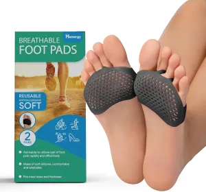 Homergy Metatarsal Pads for Women/Men, 4 Pack, FSA HSA Eligible, Soft Gel Reusable Breathable Sleeve Pads, Ball of Foot Cushions, Forefoot Cushioning Shoe Supports for Pain Relief, Mortons Neuroma
