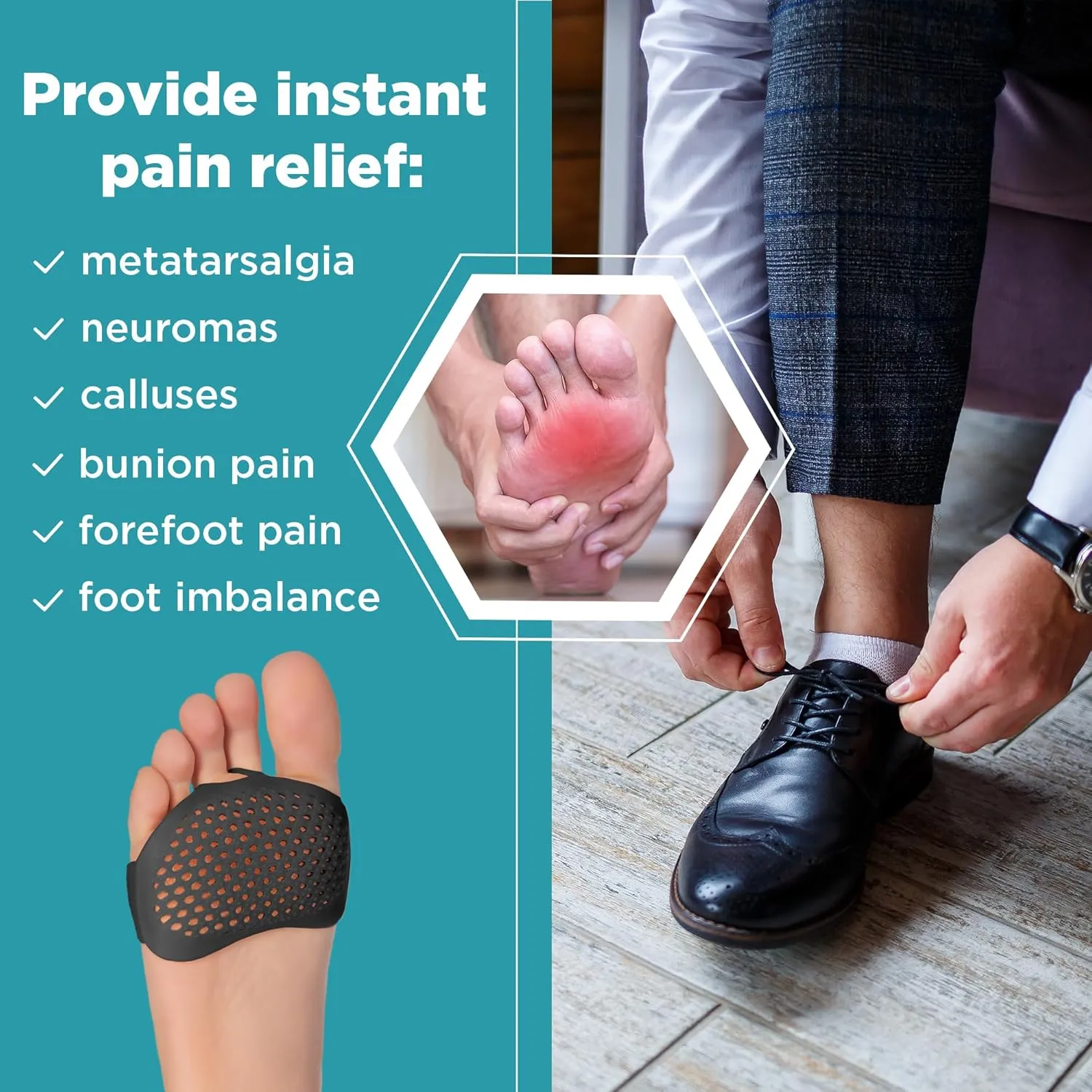 Homergy Metatarsal Pads for Women/Men, 4 Pack, FSA HSA Eligible, Soft Gel Reusable Breathable Sleeve Pads, Ball of Foot Cushions, Forefoot Cushioning Shoe Supports for Pain Relief, Mortons Neuroma