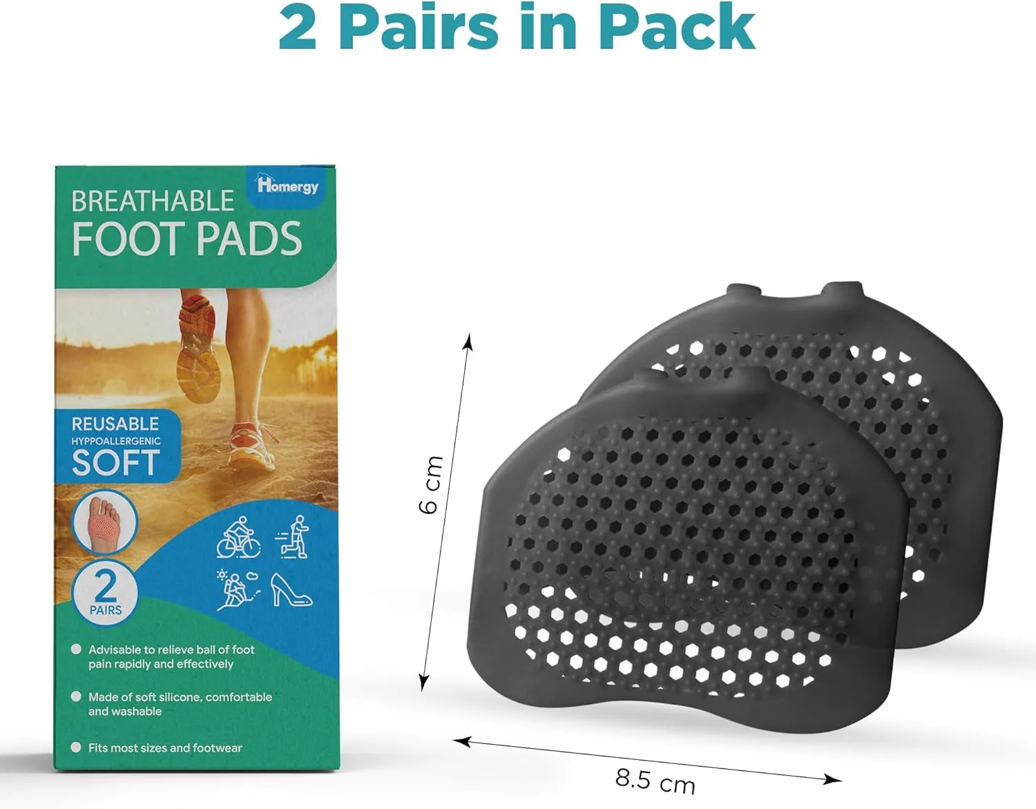 Homergy Metatarsal Pads for Women/Men, 4 Pack, FSA HSA Eligible, Soft Gel Reusable Breathable Sleeve Pads, Ball of Foot Cushions, Forefoot Cushioning Shoe Supports for Pain Relief, Mortons Neuroma