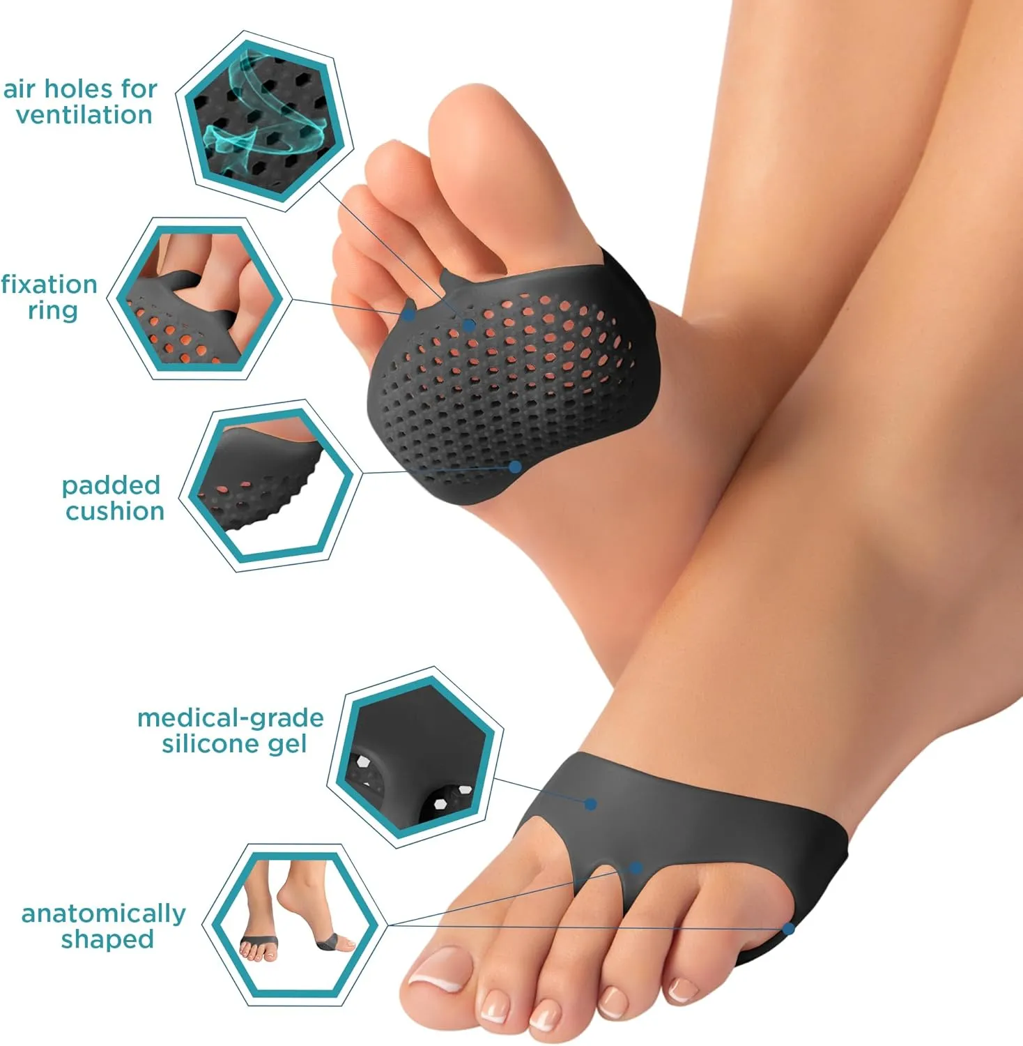 Homergy Metatarsal Pads for Women/Men, 4 Pack, FSA HSA Eligible, Soft Gel Reusable Breathable Sleeve Pads, Ball of Foot Cushions, Forefoot Cushioning Shoe Supports for Pain Relief, Mortons Neuroma