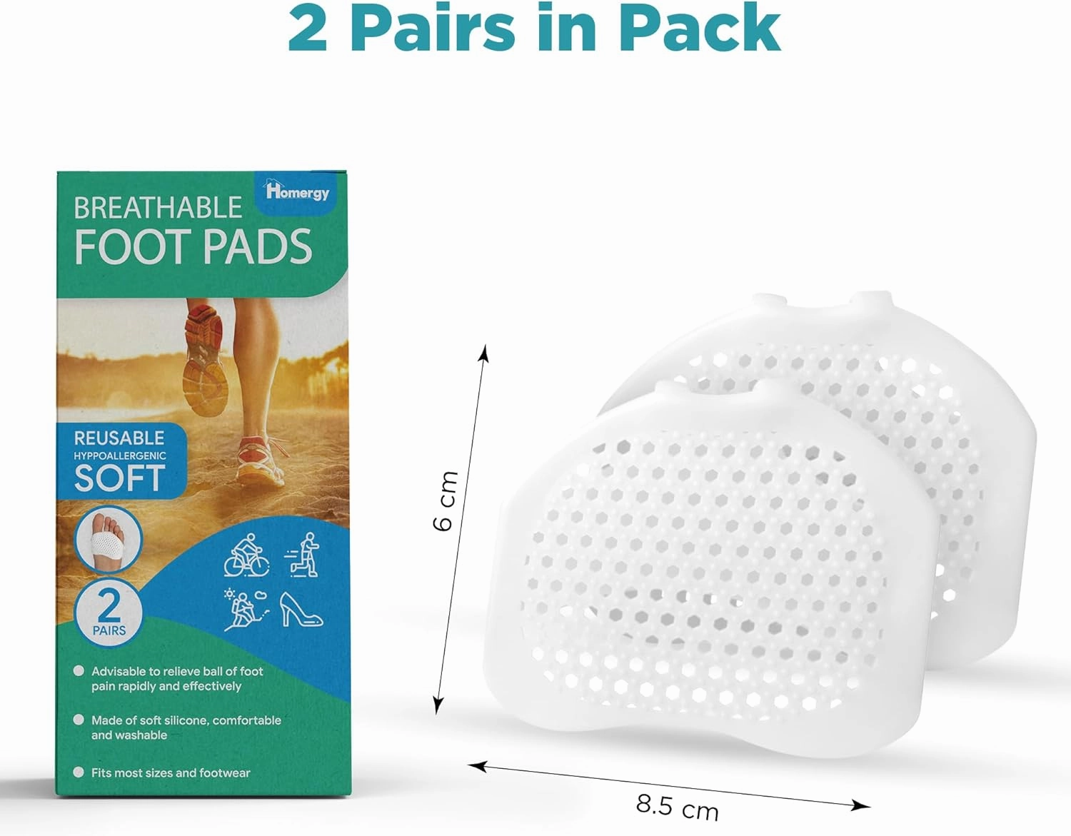 Homergy Metatarsal Pads for Women/Men, 4 Pack, FSA HSA Eligible, Soft Gel Reusable Breathable Sleeve Pads, Ball of Foot Cushions, Forefoot Cushioning Shoe Supports for Pain Relief, Mortons Neuroma