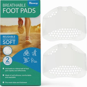 Homergy Metatarsal Pads for Women/Men, 4 Pack, FSA HSA Eligible, Soft Gel Reusable Breathable Sleeve Pads, Ball of Foot Cushions, Forefoot Cushioning Shoe Supports for Pain Relief, Mortons Neuroma