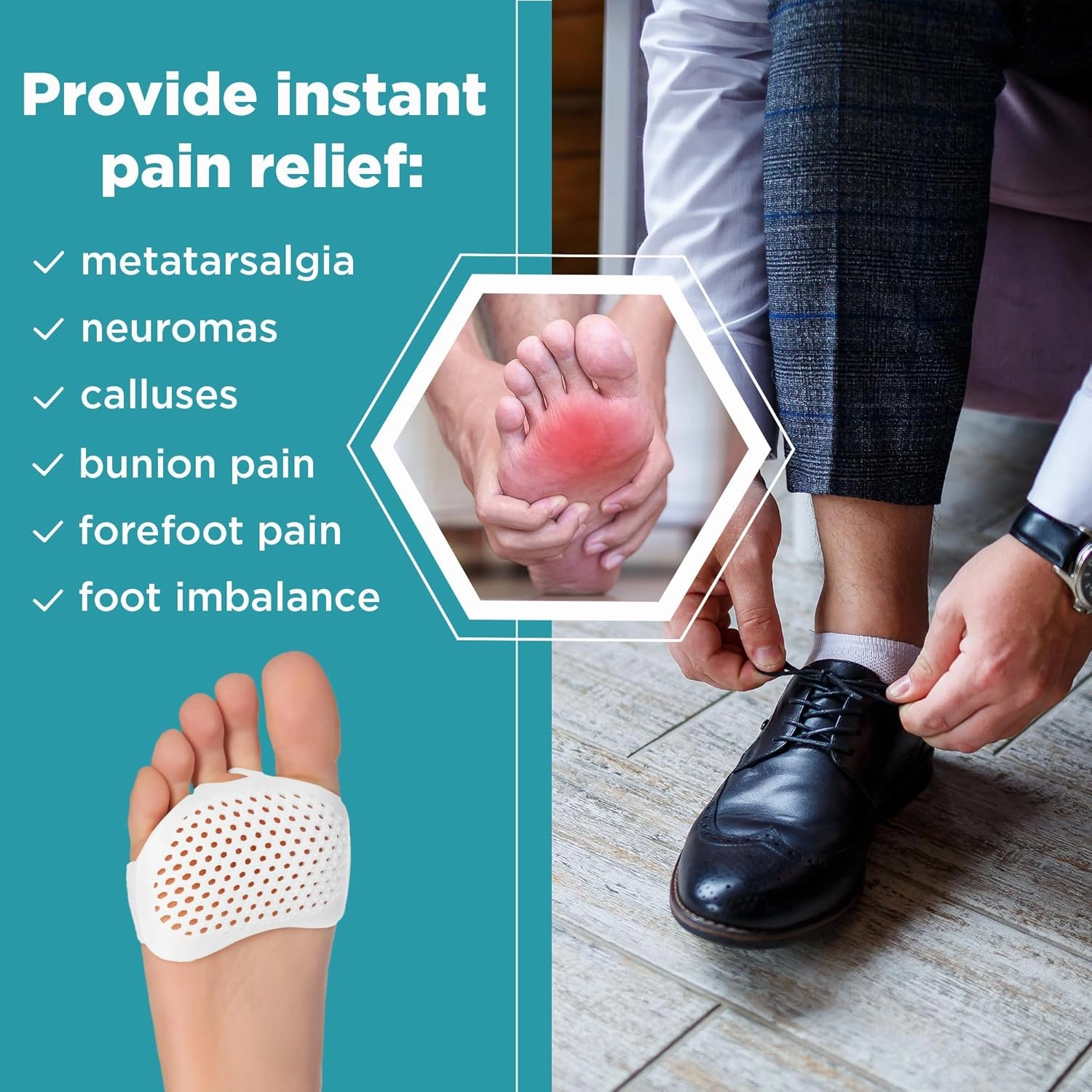 Homergy Metatarsal Pads for Women/Men, 4 Pack, FSA HSA Eligible, Soft Gel Reusable Breathable Sleeve Pads, Ball of Foot Cushions, Forefoot Cushioning Shoe Supports for Pain Relief, Mortons Neuroma