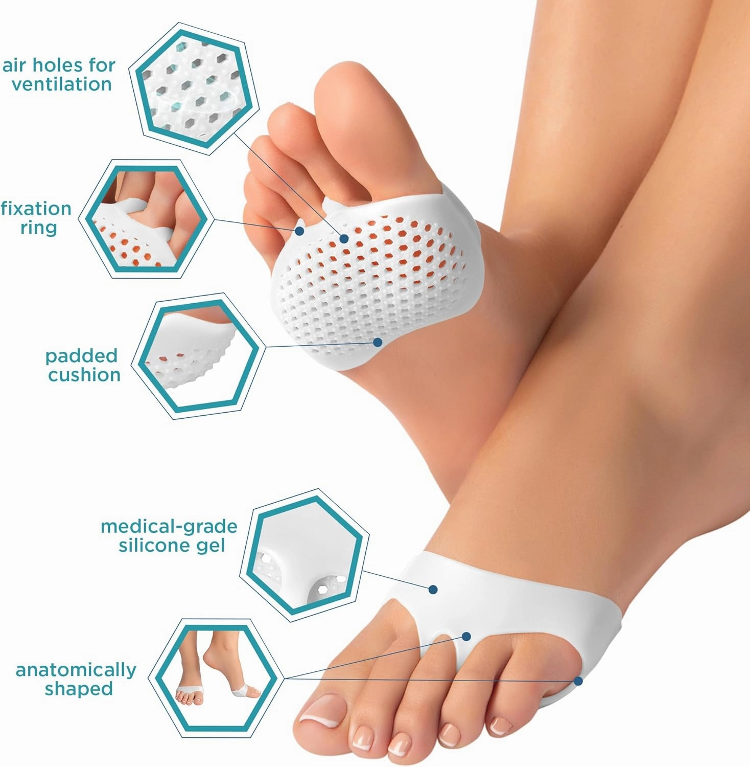 Homergy Metatarsal Pads for Women/Men, 4 Pack, FSA HSA Eligible, Soft Gel Reusable Breathable Sleeve Pads, Ball of Foot Cushions, Forefoot Cushioning Shoe Supports for Pain Relief, Mortons Neuroma