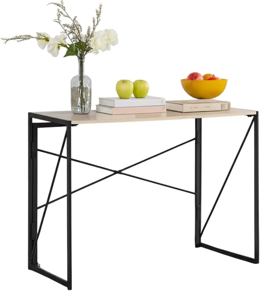 Homy Casa Compact Patio Folding Tables – Tool-Free Snap-in Assembly, Lightweight & Portable, Sleek Design for Backyard, Camping, or Balcony Use (Oak, Large)