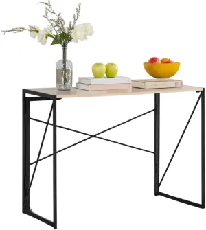 Homy Casa Compact Patio Folding Tables – Tool-Free Snap-in Assembly, Lightweight & Portable, Sleek Design for Backyard, Camping, or Balcony Use (Oak, Large)