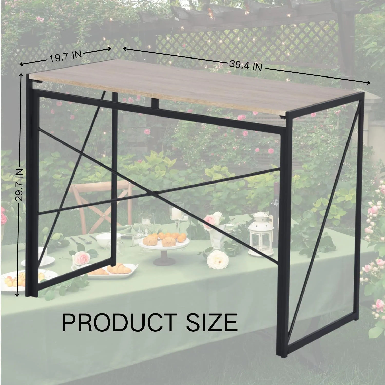 Homy Casa Compact Patio Folding Tables – Tool-Free Snap-in Assembly, Lightweight & Portable, Sleek Design for Backyard, Camping, or Balcony Use (Oak, Large)