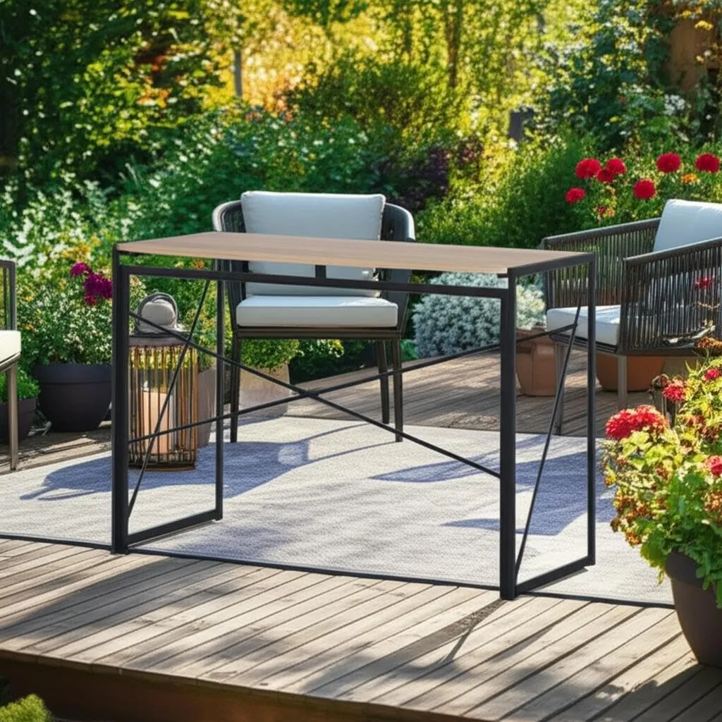 Homy Casa Compact Patio Folding Tables – Tool-Free Snap-in Assembly, Lightweight & Portable, Sleek Design for Backyard, Camping, or Balcony Use (Oak, Large)