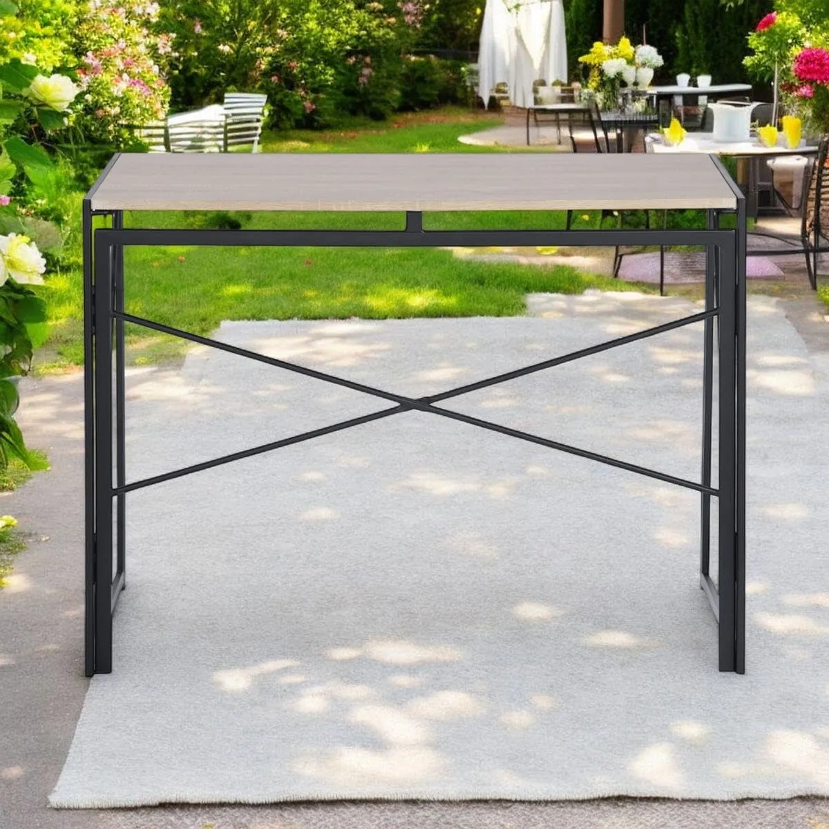 Homy Casa Compact Patio Folding Tables – Tool-Free Snap-in Assembly, Lightweight & Portable, Sleek Design for Backyard, Camping, or Balcony Use (Oak, Large)