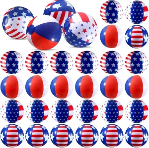 Honoson 24 Pcs Patriotic Beach Ball 9 Inch Red White and Blue Beach Balls Bulk 4th of July Inflatable Pool Float Balls for Independence Day Beach Pool Party Favor Birthday Summer Supplies Water Game