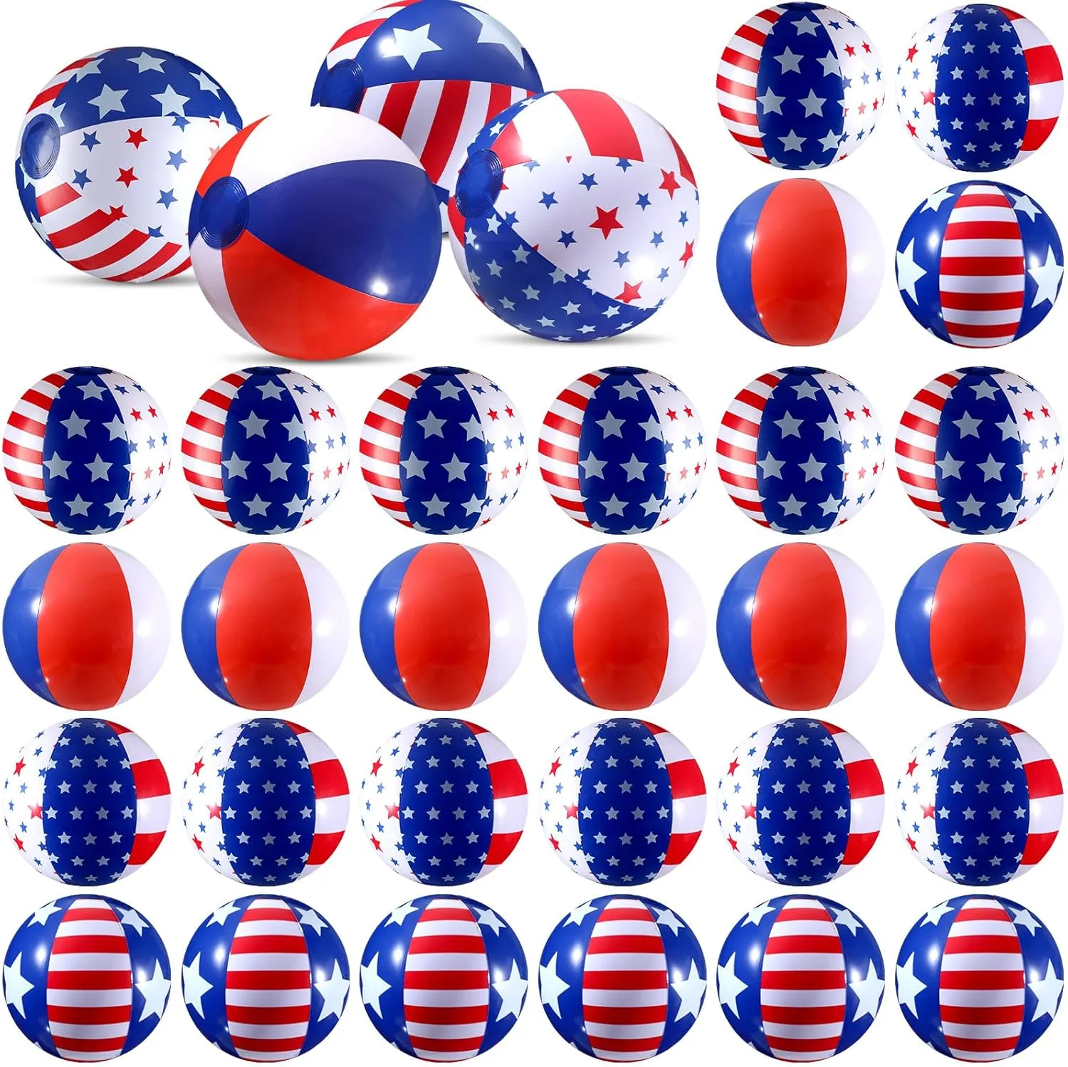 Honoson 24 Pcs Patriotic Beach Ball 9 Inch Red White and Blue Beach Balls Bulk 4th of July Inflatable Pool Float Balls for Independence Day Beach Pool Party Favor Birthday Summer Supplies Water Game