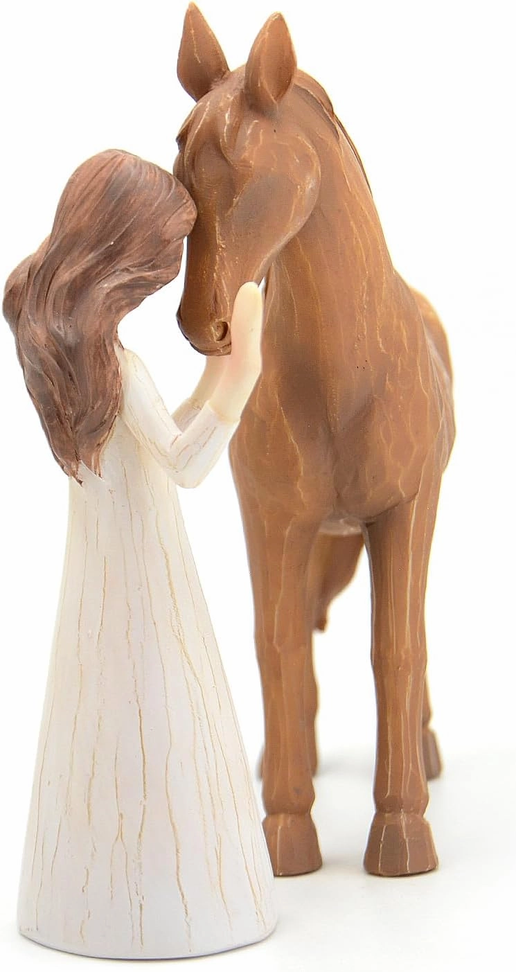 Horse Gifts for Girls Women - Girl Embraces Horses Figurine Gifts for Horse Lovers Women Sculpted Hand-Painted Resin Decor Cowgirl Equestrian Gifts Stuff