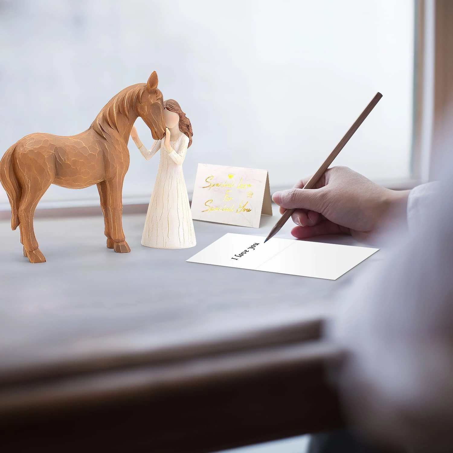Horse Gifts for Girls Women - Girl Embraces Horses Figurine Gifts for Horse Lovers Women Sculpted Hand-Painted Resin Decor Cowgirl Equestrian Gifts Stuff