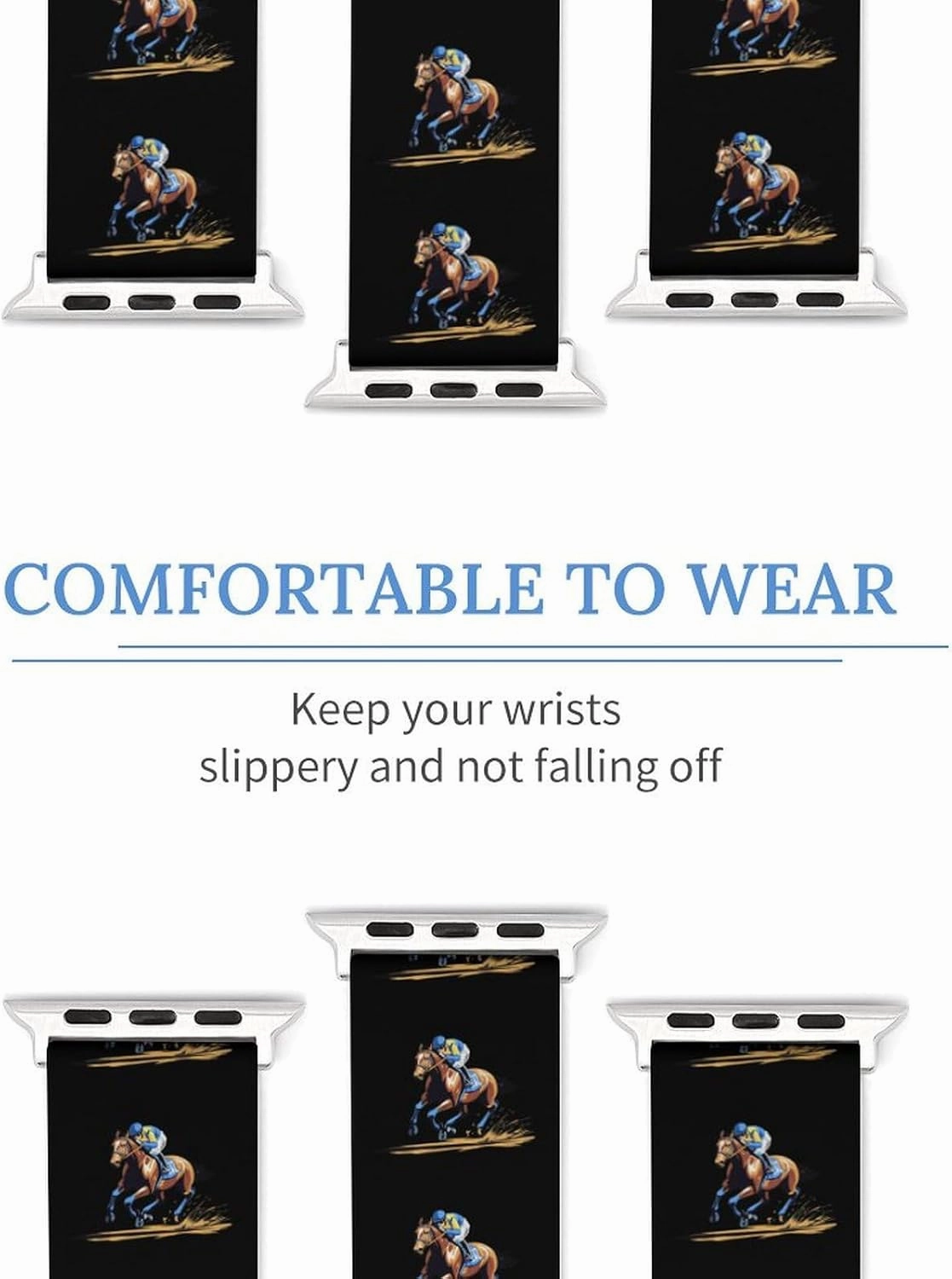 Horse Racing Adjustable Silicone Watchband Compatible with IWatch Classic Soft Sports Watch Strap for Men Women
