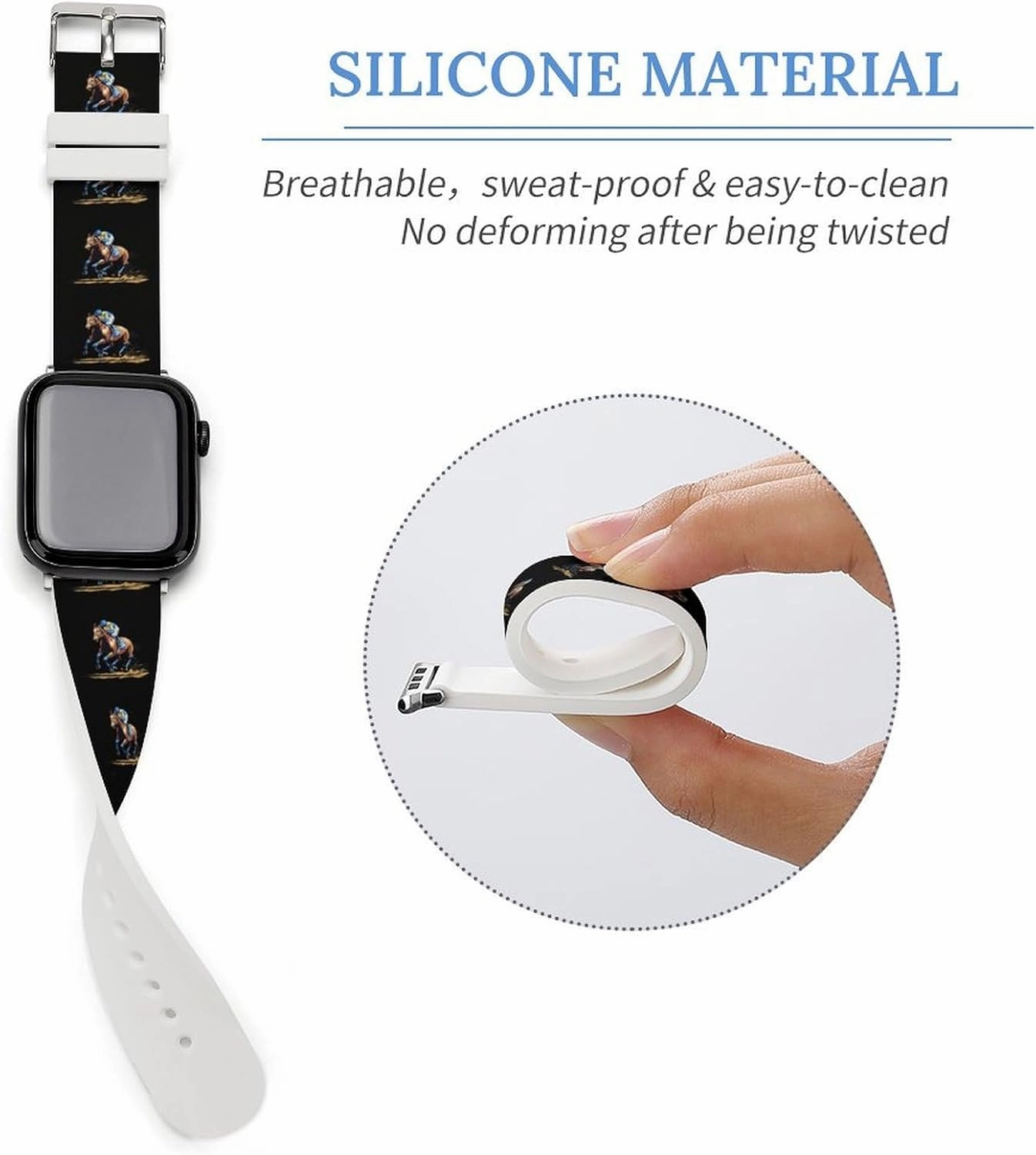 Horse Racing Adjustable Silicone Watchband Compatible with IWatch Classic Soft Sports Watch Strap for Men Women