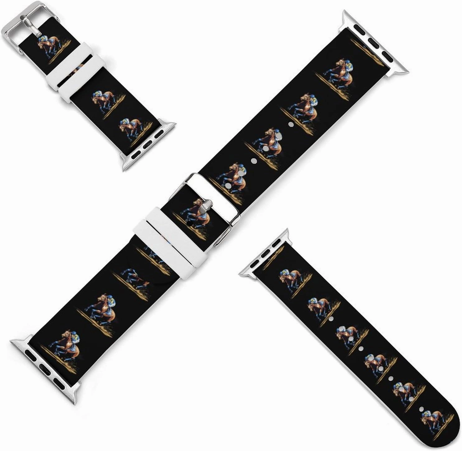 Horse Racing Adjustable Silicone Watchband Compatible with IWatch Classic Soft Sports Watch Strap for Men Women