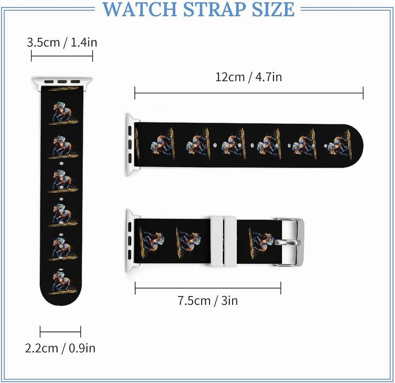 Horse Racing Adjustable Silicone Watchband Compatible with IWatch Classic Soft Sports Watch Strap for Men Women