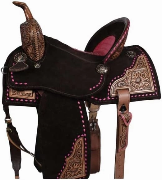 Horse Saddles Barrel Racing Western Wooden Tree Handmade Premium Leather Comfort Horses Trail Equestrian Tooled Carved Horse Saddle Riding Size: 10-18 inches Seat, KA14