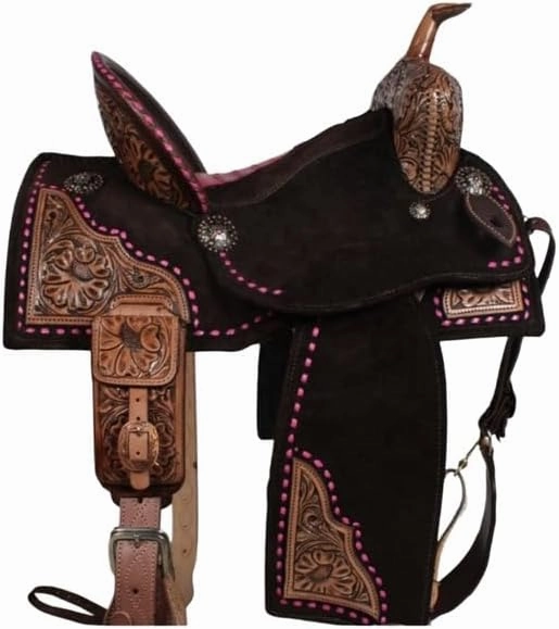Horse Saddles Barrel Racing Western Wooden Tree Handmade Premium Leather Comfort Horses Trail Equestrian Tooled Carved Horse Saddle Riding Size: 10-18 inches Seat, KA14