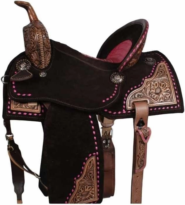 Horse Saddles Barrel Racing Western Wooden Tree Handmade Premium Leather Comfort Horses Trail Equestrian Tooled Carved Horse Saddle Riding Size: 10-18 inches Seat, KA14