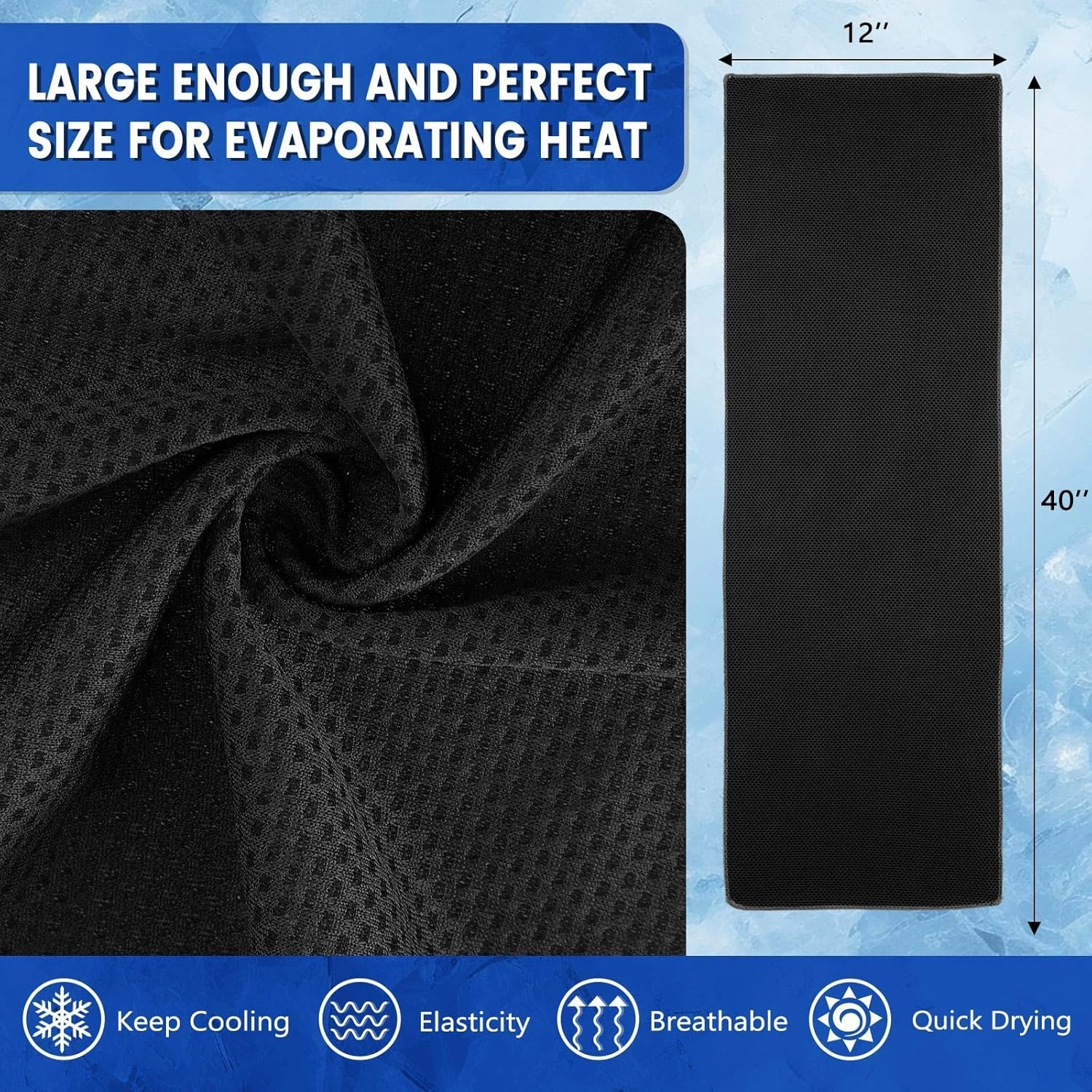 Hosuly 100 Pack Cooling Towels, 40"x12" Cooling Towels for Neck and Face Breathable Soft Chilly Sweat Rag Microfiber Sport Rags for Gym Yoga Golf Running(Black)