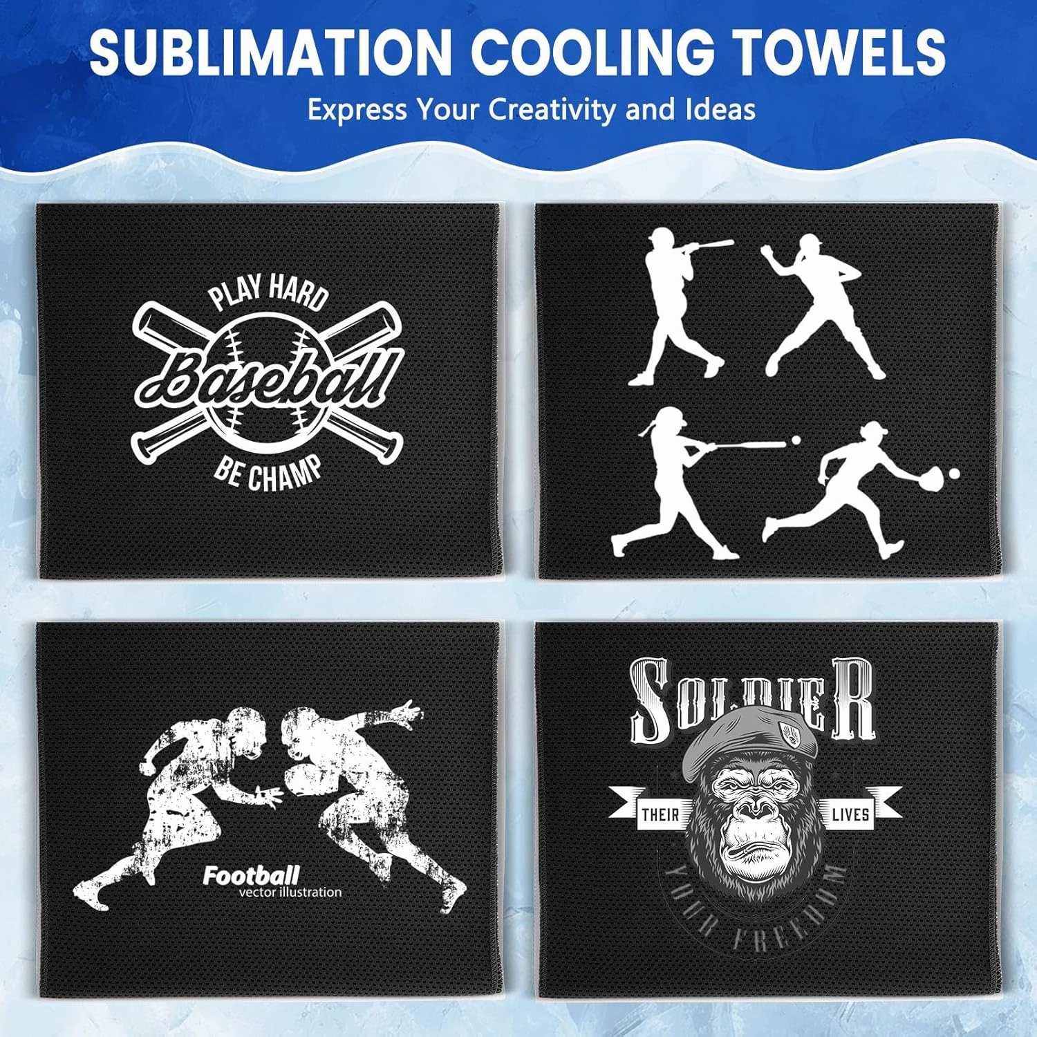 Hosuly 100 Pack Cooling Towels, 40"x12" Cooling Towels for Neck and Face Breathable Soft Chilly Sweat Rag Microfiber Sport Rags for Gym Yoga Golf Running(Black)