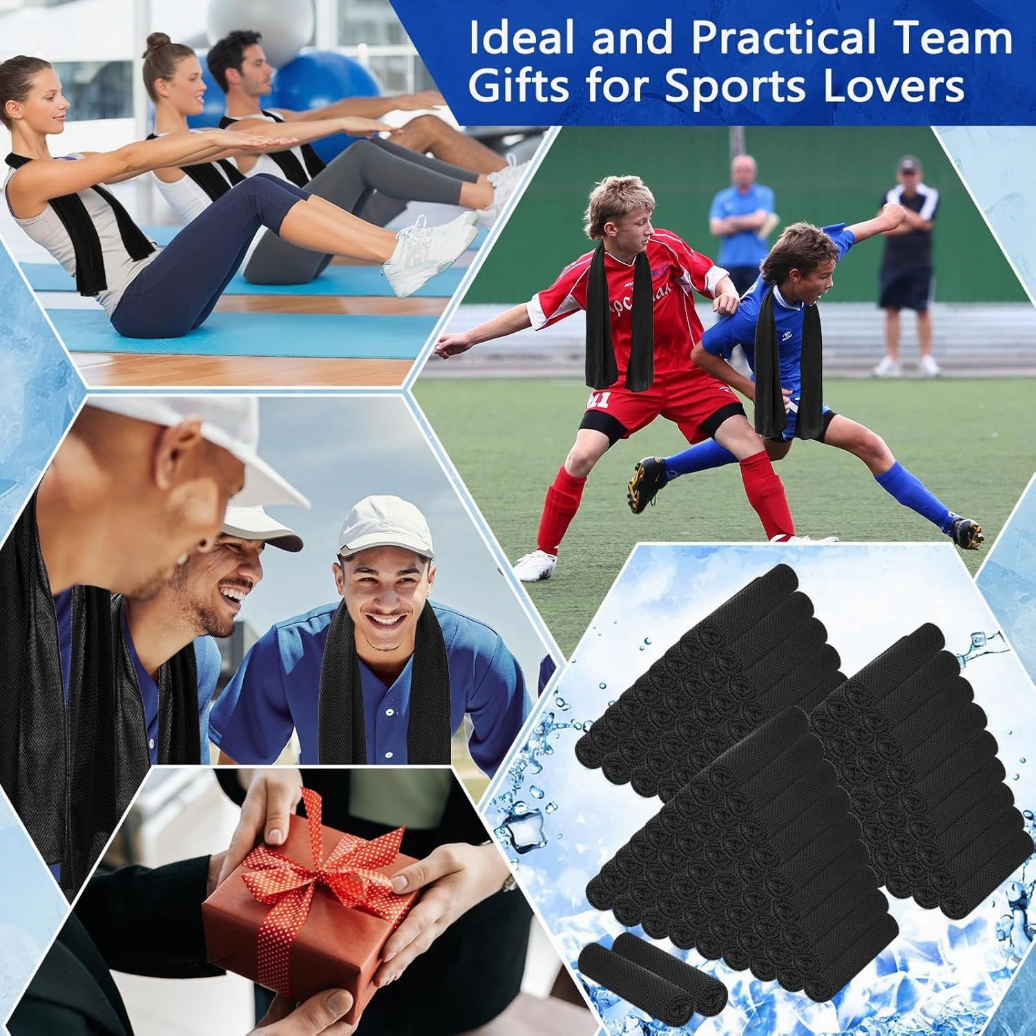 Hosuly 100 Pack Cooling Towels, 40"x12" Cooling Towels for Neck and Face Breathable Soft Chilly Sweat Rag Microfiber Sport Rags for Gym Yoga Golf Running(Black)