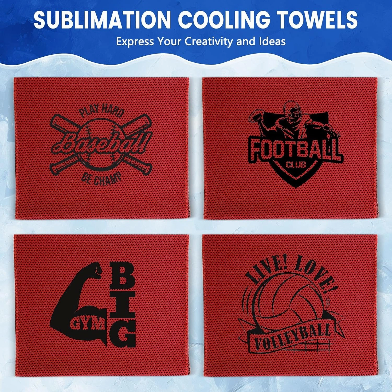 Hosuly 50 Pack Cooling Towels, 40"x12" Yoga Towels Ice Breathable Soft Chilly Sweat Rag Microfiber Workout Rags for Neck and Face for Gym Golf Sport Running (Red)