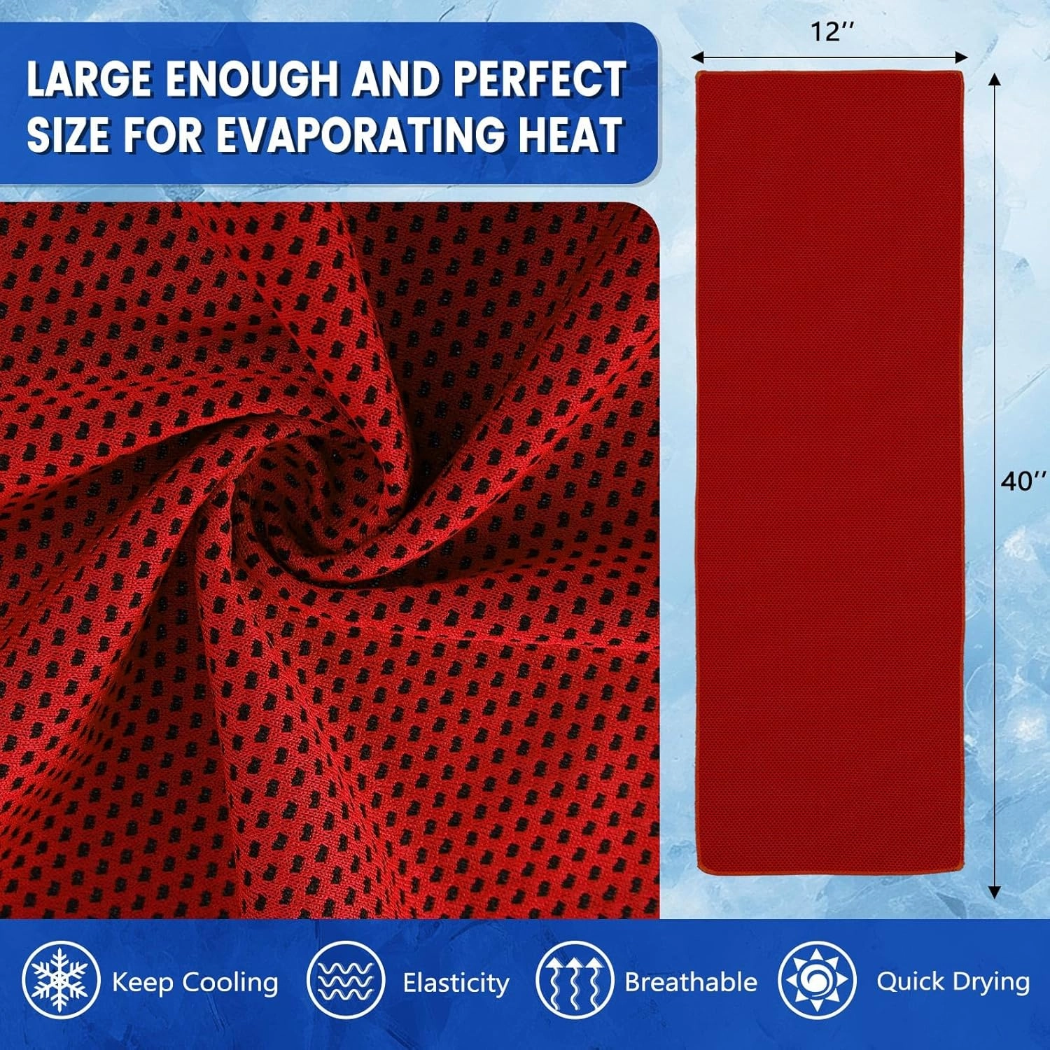 Hosuly 50 Pack Cooling Towels, 40"x12" Yoga Towels Ice Breathable Soft Chilly Sweat Rag Microfiber Workout Rags for Neck and Face for Gym Golf Sport Running (Red)